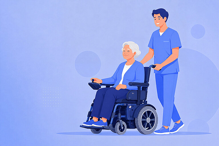 Illustration Frau mit Pfleger